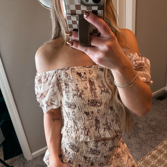 NWT Western Scene 2-Piece Skort Set | Cream Smocked Crop Top + Skort - Picture 10 of 10